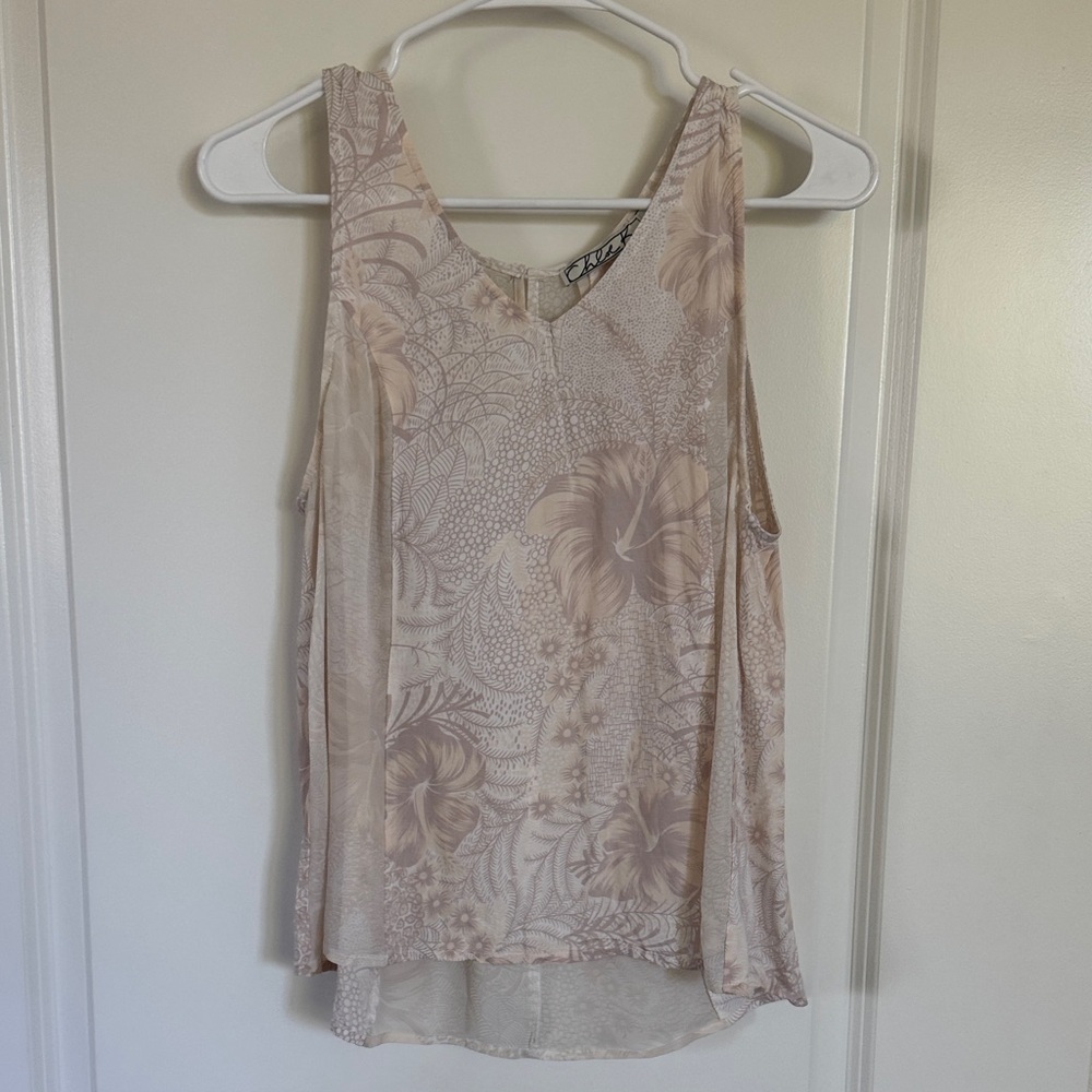 Chloe K Beige Floral Tank Top